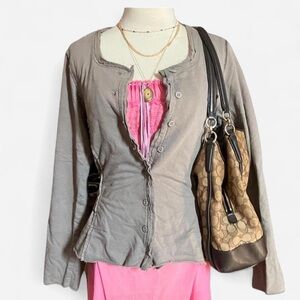 Vintage Gray khaki Button-Up Cardigan